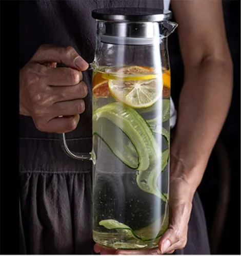 Vista 6 de Jarra de vidrio con tapa de acero inoxidable, jarra segura para estufa de alta resistencia al calor para agua fría/caliente y té helado