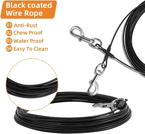 Vista 3 de Cable de amarre para perros, cable de 10 pies para perros, cable de amarre para perros pequeños de hasta 60 libras, correa para perros para patio