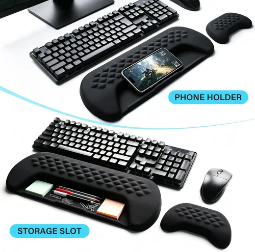 Vista 2 de JIKIOU Wrist Rest for Keyboard and Mouse, Soft Memory Foam Wrist Rest Black 02púrpura