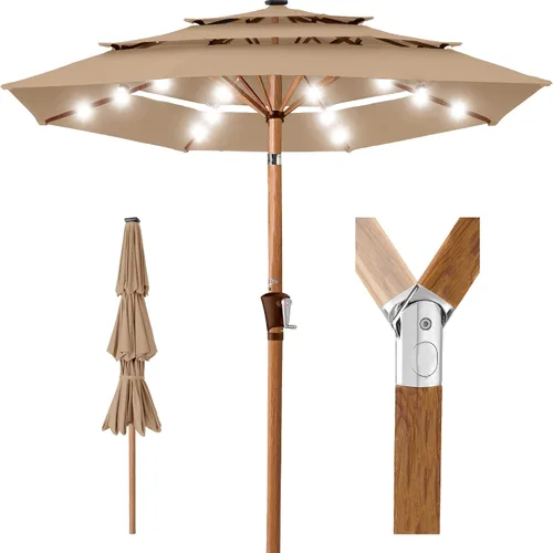 Vista 29 de Best Choice Products - Sombrilla solar de 10 pies de 3 niveles para patio, sombrilla de sol para exteriores, mercado, patio trasero, terraza, junto
