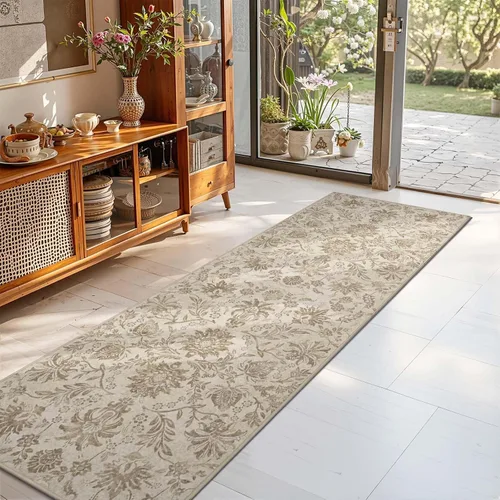 Vista 213 de jinchan Lima - Alfombra simétrica floral geométrica lavable, alfombra de entrada de medio círculo de 2 x 3, alfombra de media luna, suave y Azul