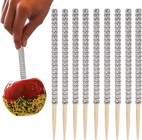Vista 6 de BetterJonny - 36 palitos de manzana con forma de caramelo, 5.9 pulgadas, palitos de bambú con diamantes de imitación de caramelo, manzana, palitos