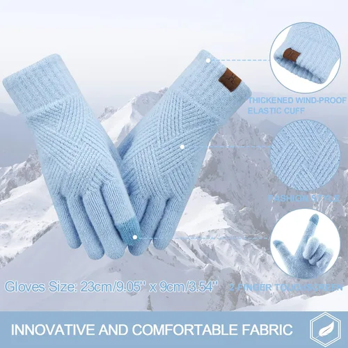 Vista 2 de FZ FANTASTIC ZONE Women Winter Warm Knit Touchscreen Gloves Cold Weather with Thermal Fleece Lined