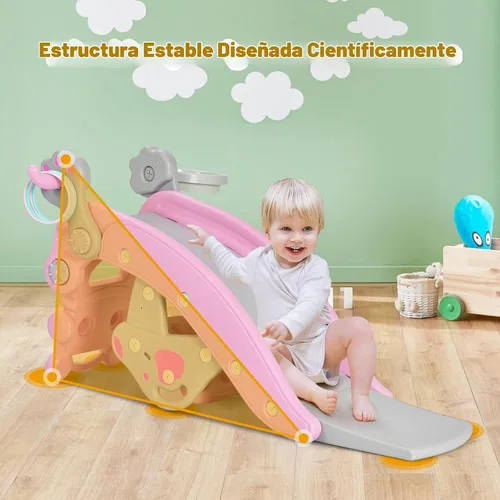 Vista 8 de GLACER Juguete mecedor 6 en 1 para niños pequeños, tobogán para niños con Pingüino rosa