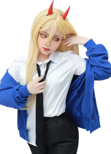 Vista 5 de C-ZOFEK Disfraz de cosplay para mujer, talla estadounidense, con corbata, para motosierra de anime