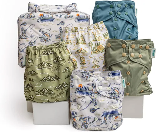 Vista 21 de Big Adventure Kinder - Juego de 5 pañales de tela reutilizables para bebé, estilo de bolsillo, jersey atlético que absorbe la humedad, insertos