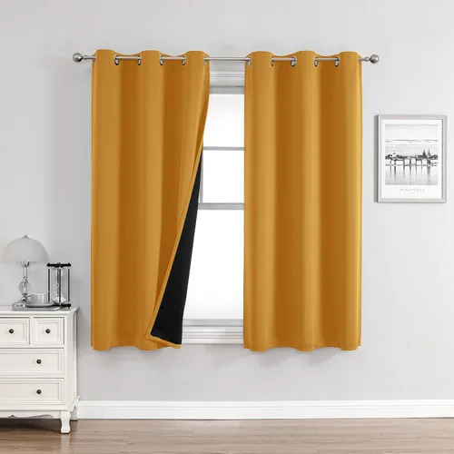 Vista 57 de ChrisDowa Cortinas 100% opacas de 63 pulgadas de largo para dormitorio con forro negro, 2 capas gruesas totalmente opacas con aislamiento térmico