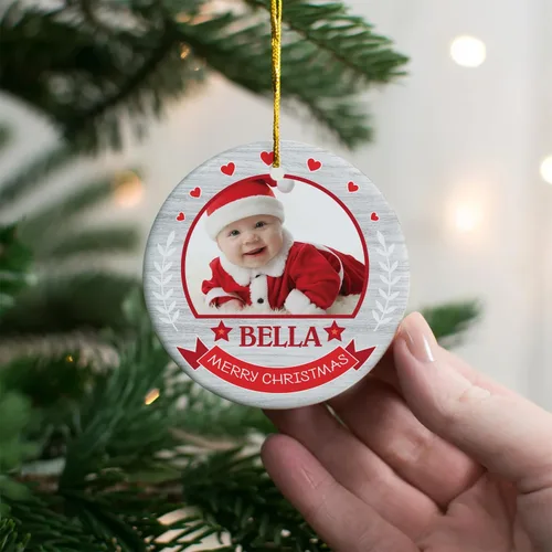 Vista 3 de Adorno de Navidad con foto personalizada 2023, adorno de Navidad con nombre del bebé, adorno de Navidad con texto personalizado para bebé, recién