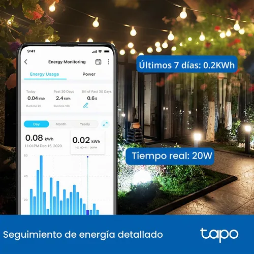 Vista 6 de Tapo Enchufe Inteligente Regulador para Exteriores para Luces Exteriores, Matter, Control por Aplicación, Resistente a la Intemperie IP65, Funciona