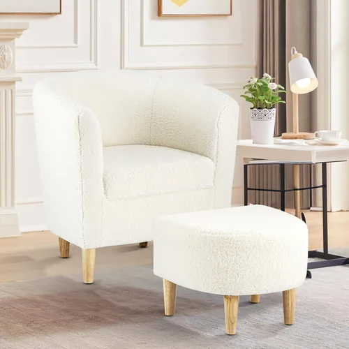 Vista 11 de DAZONE Silla Moderna de Mediados de Siglo, Silla de Acento Tipo Barril con Otomana, Juego Cómodo de Sillón con Reposapiés, Sillas Cómodas para Sala