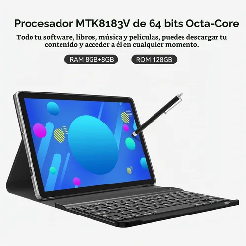 Vista 2 de Tablet, Tablet Android 14 más reciente de 10 pulgadas de 2025, MTK8183 Octa-Core, 16GB 128GB 1TB de expansión, WiFi 2.4/5G, cámara de 21MP, Gemini