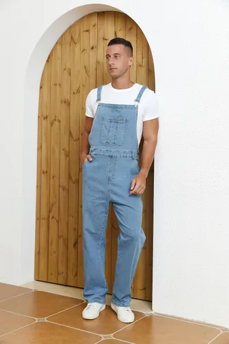 Vista 25 de Overol de mezclilla para hombre, ajustado, elástico, a la moda, con bolsillos