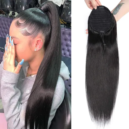 Vista 19 de Extensiones de cabello rizado para cola de caballo, cabello rizado para cola de caballo, extensión de cabello humano virgen brasileño