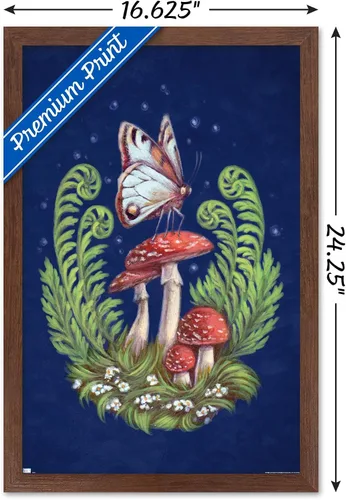 Vista 3 de Trends International Brigid Ashwood - Póster de pared con diseño de mariposas y hongos Versión enmarcada de caoba