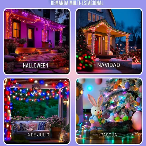 Vista 4 de TW SHINE Luces de Navidad inteligentes, 300 luces LED de 98.5 pies que cambian de color, cadena de luces de Halloween con cable transparente