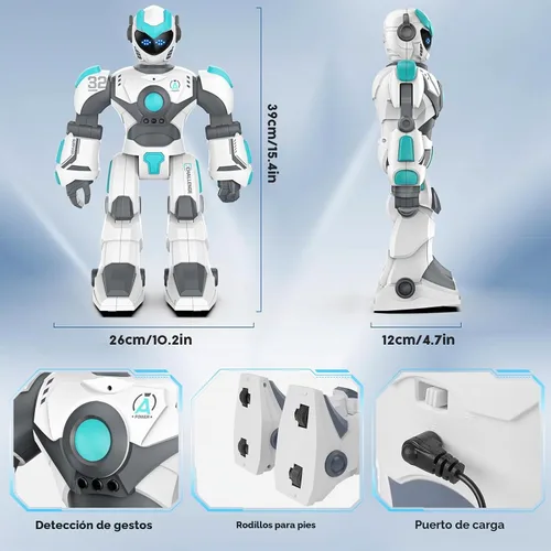 Vista 6 de VATOS - Robot a control remoto para niños extra grande, juguete RC programable de 15.4" con canto, baile, detección de gestos y control de voz