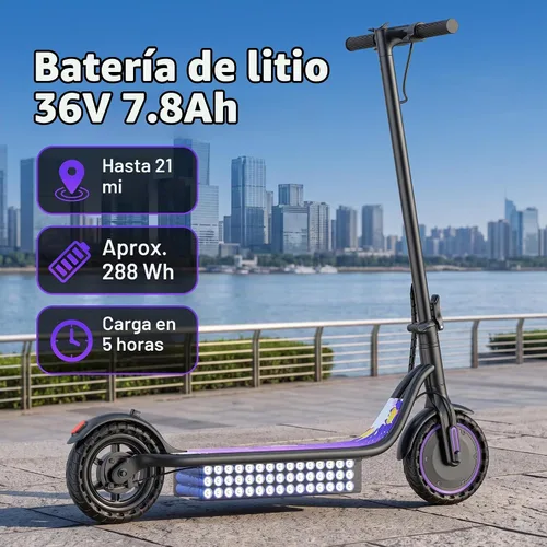 Vista 2 de Scooter eléctrico, scooter E de largo alcance de 21-35 mi para adultos Blakc-Púrpura