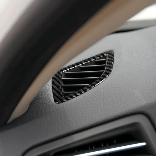 Vista 4 de 2 piezas de calcomanías para rejilla de aire del salpicadero, estilo carbono, de ABS, para ajuste en las rejillas de aire acondicionado, para BMW