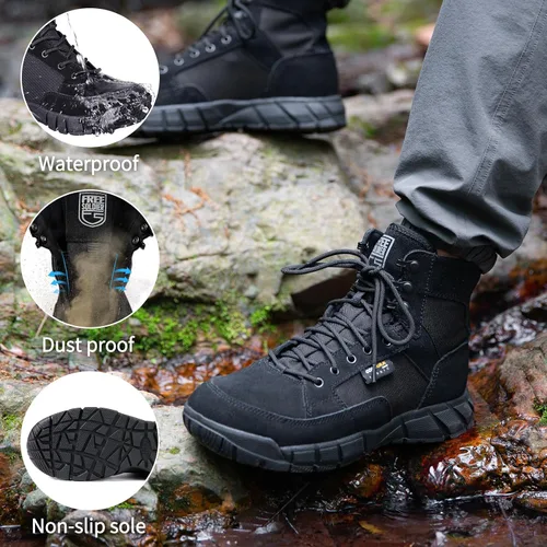 Vista 2 de FREE SOLDIER Waterproof Hiking Work Boots Men's Tactical Boots 6 Inches Lightweight Military Boots Breathable Desert Boots