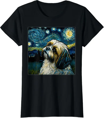 Vista 31 de Camiseta Surrealism Starry Night Shih Tzu Dog