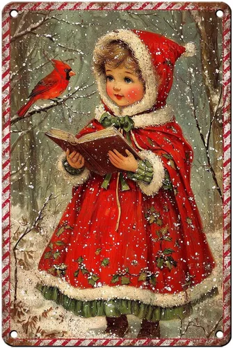 Vista 27 de Letrero de metal con texto en inglés "Just a Girl Who Loves Christmas", póster de hojalata para árbol de Navidad, decoración conmovedora de pared