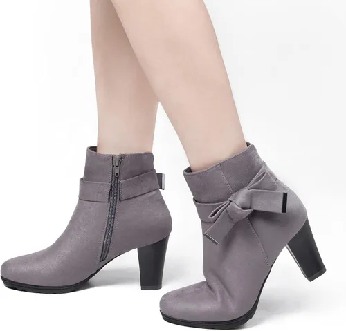 Vista 5 de mysoft Botines para mujer con tacón, tacón grueso apilado, cremallera al tobillo para mujer