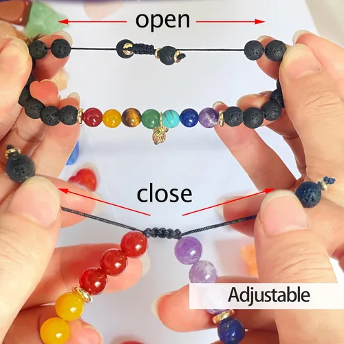 Vista 6 de 7 Chakra Bracelet Real Crystal Stone Beads Essential Oil Set Yoga Meditation Protection Lava Rock Jewelry Gifts for Women Men