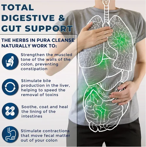 Vista 3 de Pura Cleanse Fiber Caps Cápsulas de desintoxicación de hierbas y fibra 100% naturales, limpieza diaria y desintoxicación para el colon, la piel