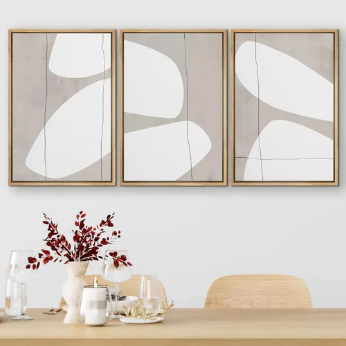 Vista 364 de SIGNFORD - Set de obras de arte en lienzo enmarcado para pared, ilustraciones abstractas de neblina del desierto en tonos neutros beige y marrón