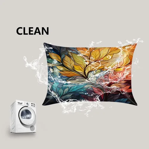 Vista 6 de Funda de almohada de satén para cabello y piel, funda de almohada de seda de hojas coloridas abstractas de tamaño estándar, fundas de almohada