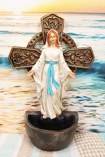 Vista 8 de Ebros Gift Virgen Madre María Virgen Nuestra Señora de Gracia Placa de aparador montado en la pared o escritorio Fuente de agua bendita Iglesia