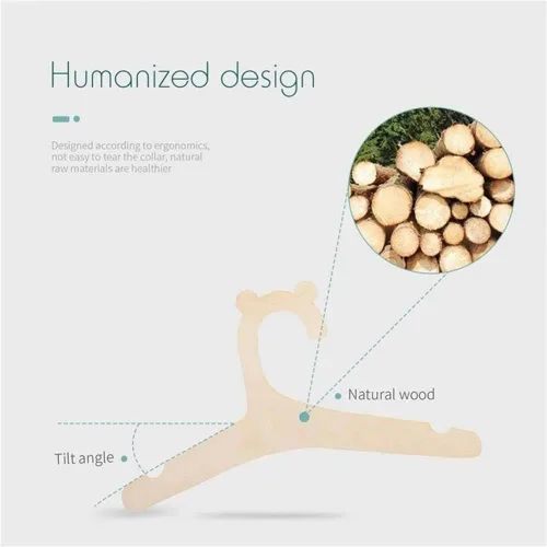 Vista 3 de Generic 5/10 perchas de madera para osos para niños, 9 pulgadas, ganchos de madera para ropa y pantalones, naturales, sin terminar, ahorro