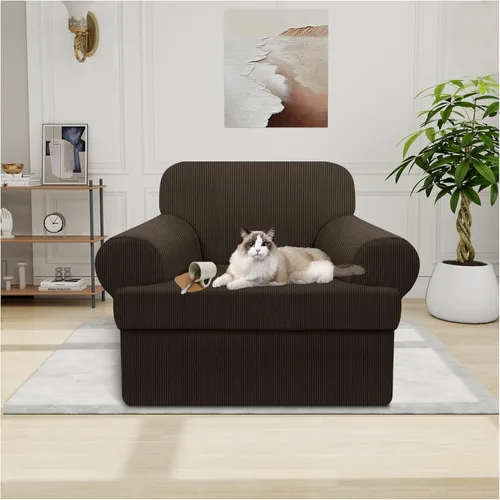 Vista 29 de Funda impermeable para silla con brazos, juego de 2 piezas, funda a rayas para 1 sofá separado con cojín en T, fundas de sillón de tela