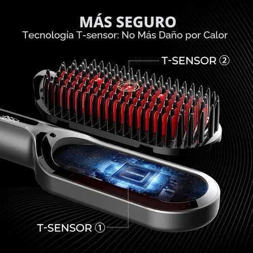 Vista 2 de TYMO Cepillo alisador de cabello – Cepillo alisador iónico Plus mejorado con cerdas densas, 16 temperaturas, doble voltaje Peine caliente