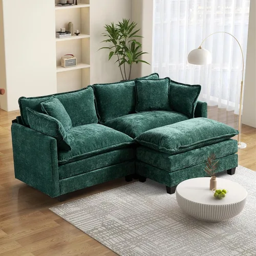 Vista 97 de Sofá seccional modular convertible de 76.7", sofás de dos plazas de chenilla con asiento profundo y cojines tipo loveseat para sala de estar, Beige