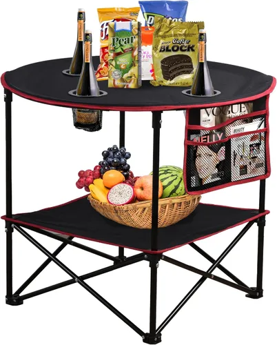 Vista 9 de LEADALLWAY Mesas de Camping Plegables Ligeras Mesa Portátil para Exteriores con 4 Portavasos y Bolsas de Transporte para Picnic al Aire Libre, negro