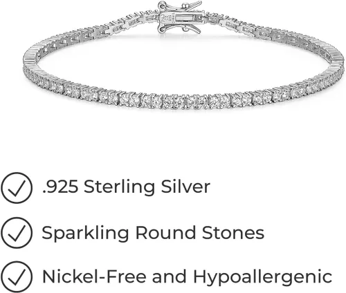 Vista 3 de Tienda Essentials Pulsera de tenis chapada en plata de ley con circonita cúbica de corte redondo
