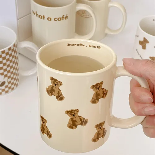 Vista 4 de Lindas Tazas Vintage de Oso de Dibujos Animados de Cerámica Taza de Café Taza de Agua 350ml/12oz Divertido Regalo de Novedad para Mujeres Chicas