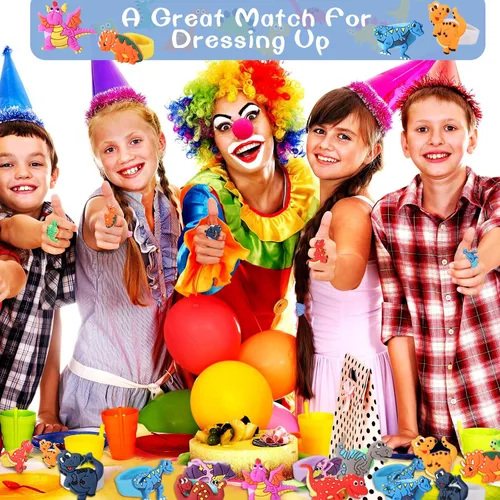 Vista 5 de Chalyna - Paquete de 24 anillos de dinosaurio, adornos para cupcakes