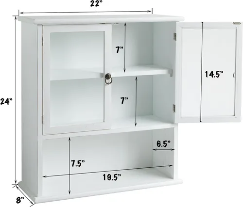 Vista 3 de COLLECTIVE HOME - Gabinete de almacenamiento, gabinete organizador de pared de 24 pulgadas, gabinete de baño de madera maciza con 2 puertas, ya