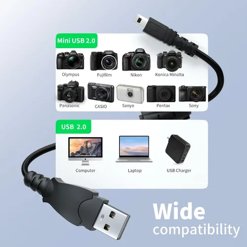 Vista 2 de LEAGY Paquete de 2 cables de transferencia de carga rápida USB-A a Mini USB 2.0 con enchufes chapados en plata y anillo magnético de ferrita