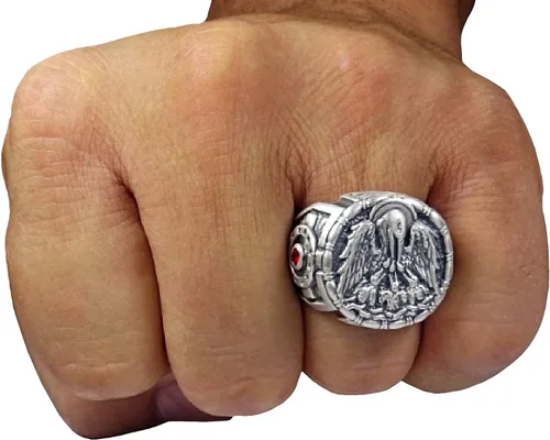 Vista 5 de SECRETIUM Christian Pelican with Chicks Jesuit ihs Sterling Silver Cross Men Anillo Caballero Medieval