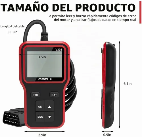 Vista 2 de Escáner OBD2 con probador de batería, herramienta de diagnóstico de automóvil para verificar la luz del motor y limpiar códigos de error, lector
