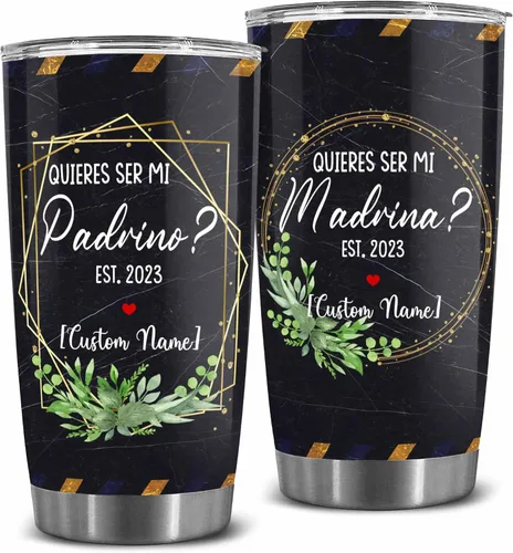 Vista 12 de WHIDOBE Juego de vasos personalizados para padrinos, copa Padrino y Madrina, idea de regalo para padrinos, Quieren Ser Mis Padrinos De Bautizo