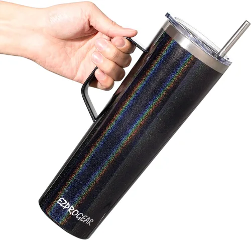 Vista 7 de Ezprogear Taza de acero inoxidable de 34 oz con asa Taza aislada de doble pared para viajes (negro)