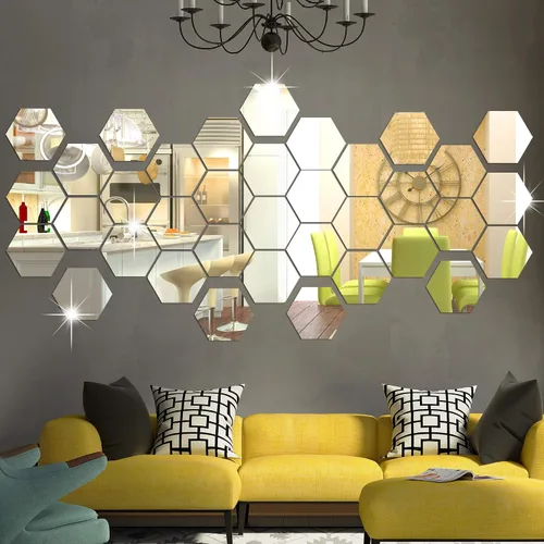Vista 9 de RW-103 - 36 calcomanías acrílicas para espejo hexagonal, bricolaje, removibles, geométricos 3D, decoración de pared para dormitorio, sala de estar