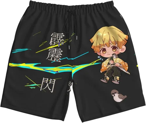 Vista 8 de Demon Kimetsu No Yaiba - Pantalones cortos de playa divertidos de verano, hawaianos, de secado rápido, parte delantera plana, para hombres y mujeres