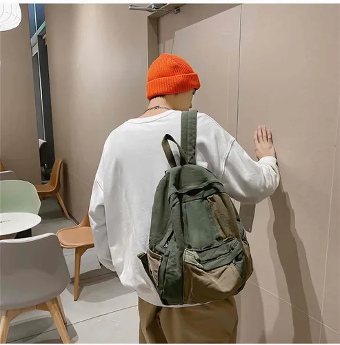 Vista 4 de Lefe Liee Mochila de lona estética vintage para mujeres y hombres, mochila pequeña verde hippie boho, mochila ligera de cáñamo, mochila casual verde