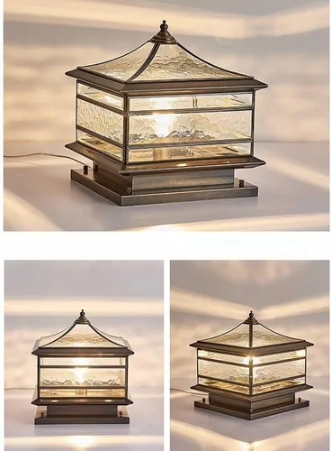 Vista 4 de Luces de poste de cobre para exteriores, impermeables, luces de pilar para exteriores, estilo europeo, luces de poste de puerta, luces de camino
