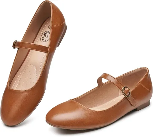 Vista 15 de Trary Mary Jane - Zapatos planos de ballet, zapatos planos negros para mujer, con correa de tobillo, cómodos y elegantes